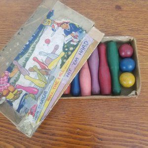 Vintage Bowling Game Pins Ball Tabletop Mini